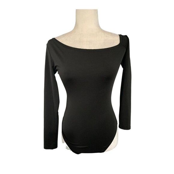 womens solid black long sleeve bodysuit top small - Picture 1 of 3